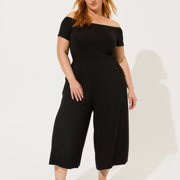 Torrid Women Super Soft Culotte Jumpsuit Size 5 Wide Leg Off The Shoulder Stripe - Picture 2 of 16